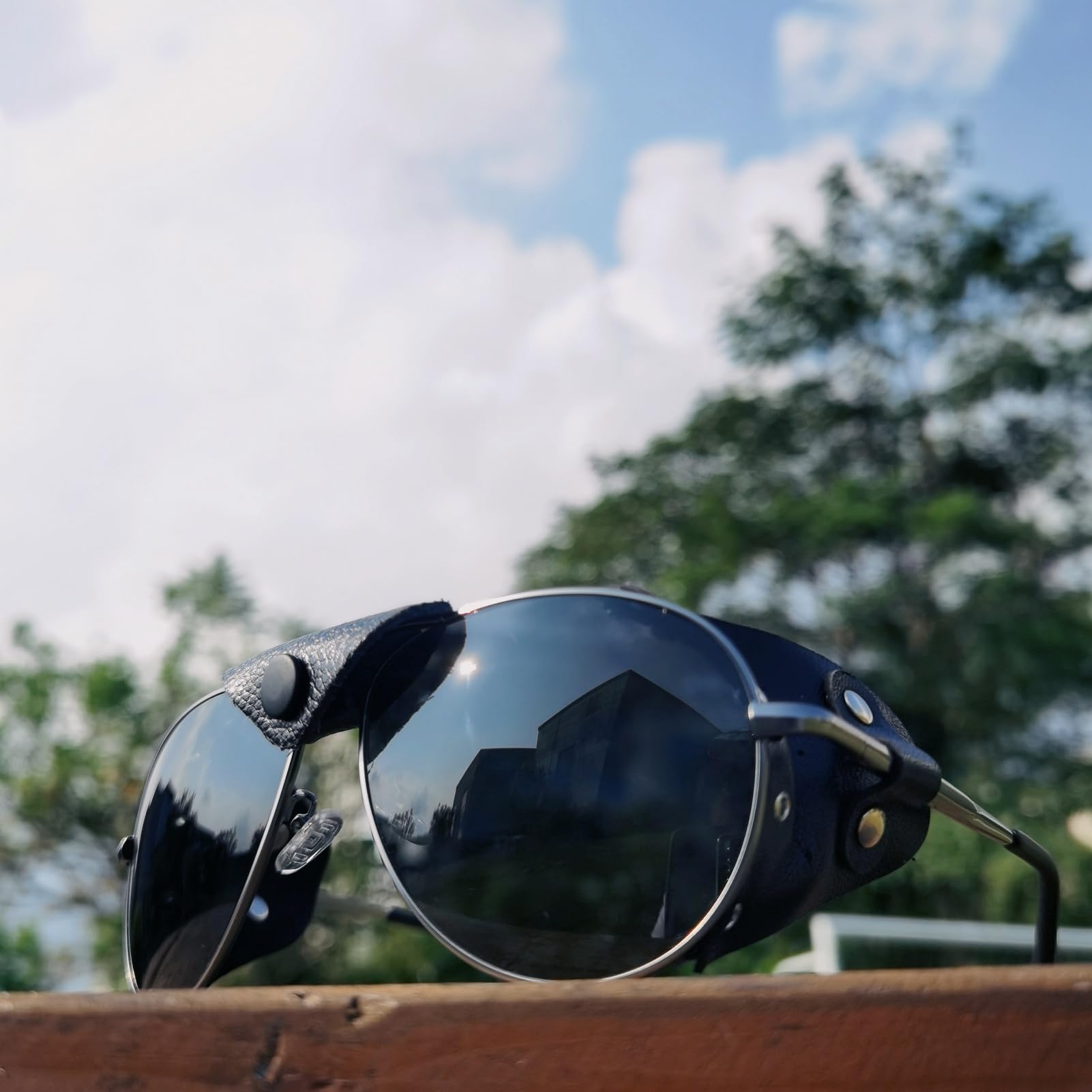 OSSAT Polarized sunglasses with side shields cowhide Shield wind proof sunshade For Men Women Classic Mountain Fishing eyewear
