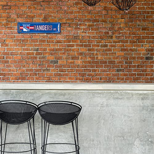 NHL Hockey Metal Street Sign - New York Rangers, 4x15 Inches, Waterproof, Made in USA