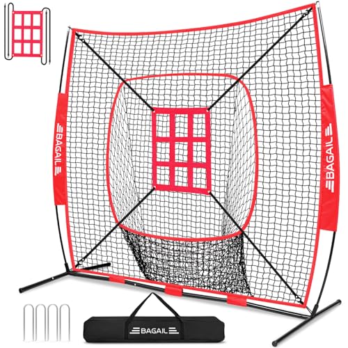 BAGAIL 7x7 ft Red Strike Zone Baseball & Softball Practice Net for Batting Hitting