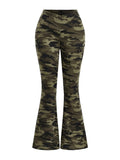 WDIRARA Women's Camo Print Elastic Waist Flare Leggings Crossover Bell Bottom Pants Army Green X-Large