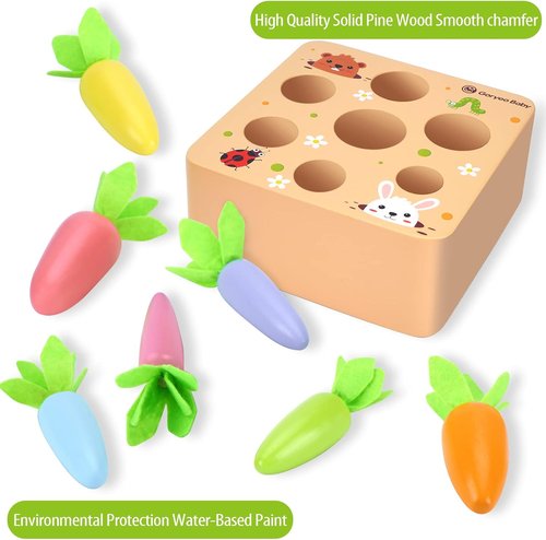 KMTJT Montessori Toys - Educational Wooden Carrot Harvest Game for Toddlers | Shape Sorting Fun for Ages 2-3