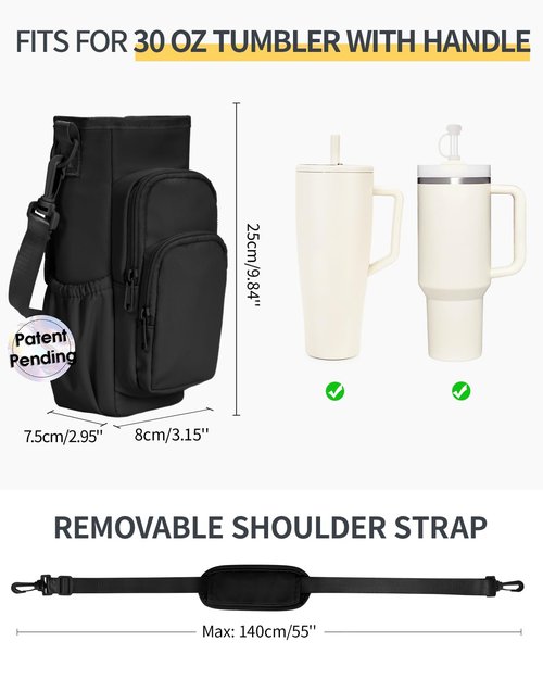 sportsnew Water Bottle Carrier Bag with Phone Pocket for 30oz 40oz Tumbler with Handle Accessories Insulated Water Bottle Holder Pouch with Strap Crossbody with Straw Cover