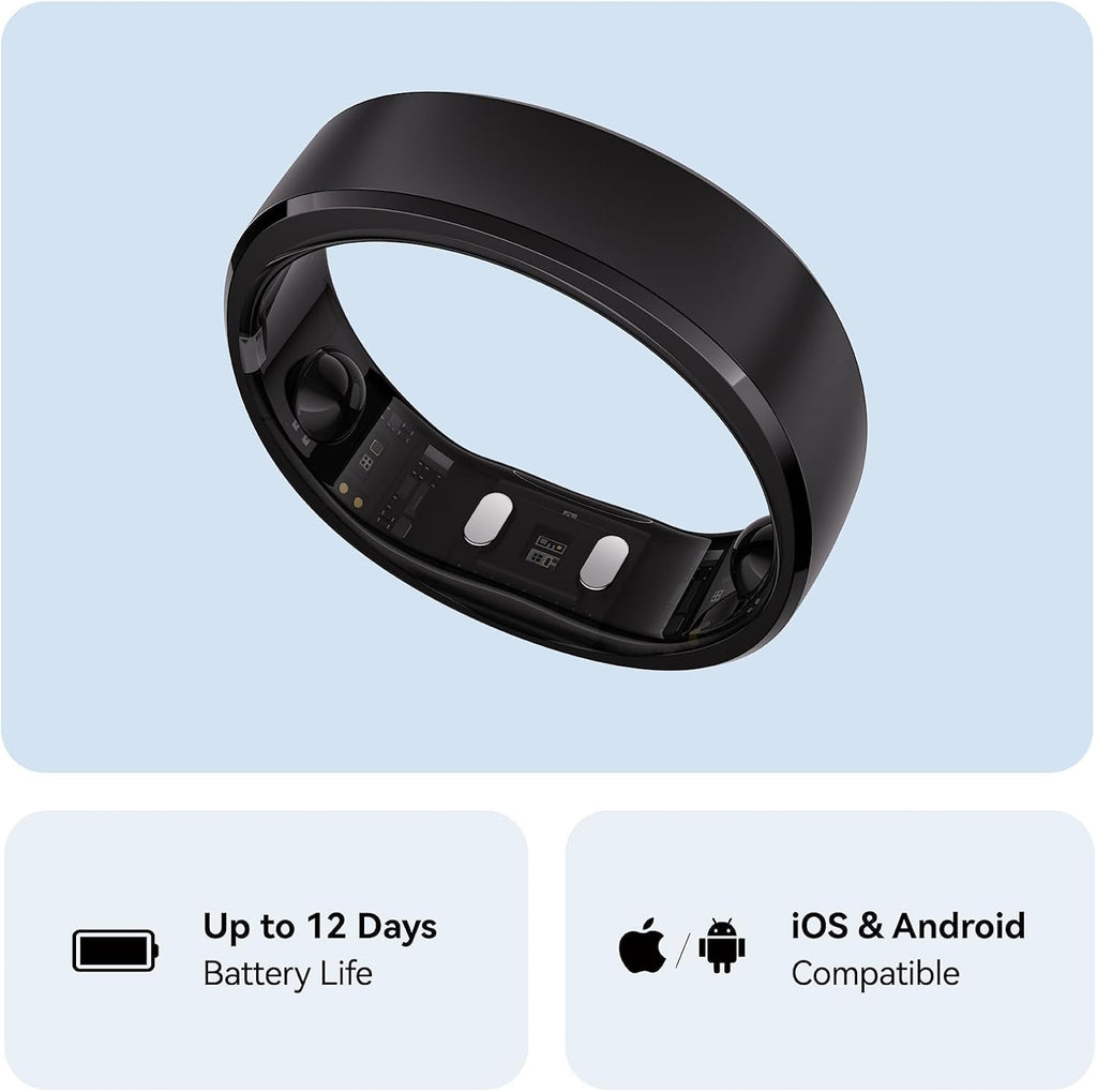 RingConn Gen 2 Smart Ring - Sleep Apnea Monitoring, 12-Day Battery Life | Stress & Heart Rate Tracker (Black, Size 9)