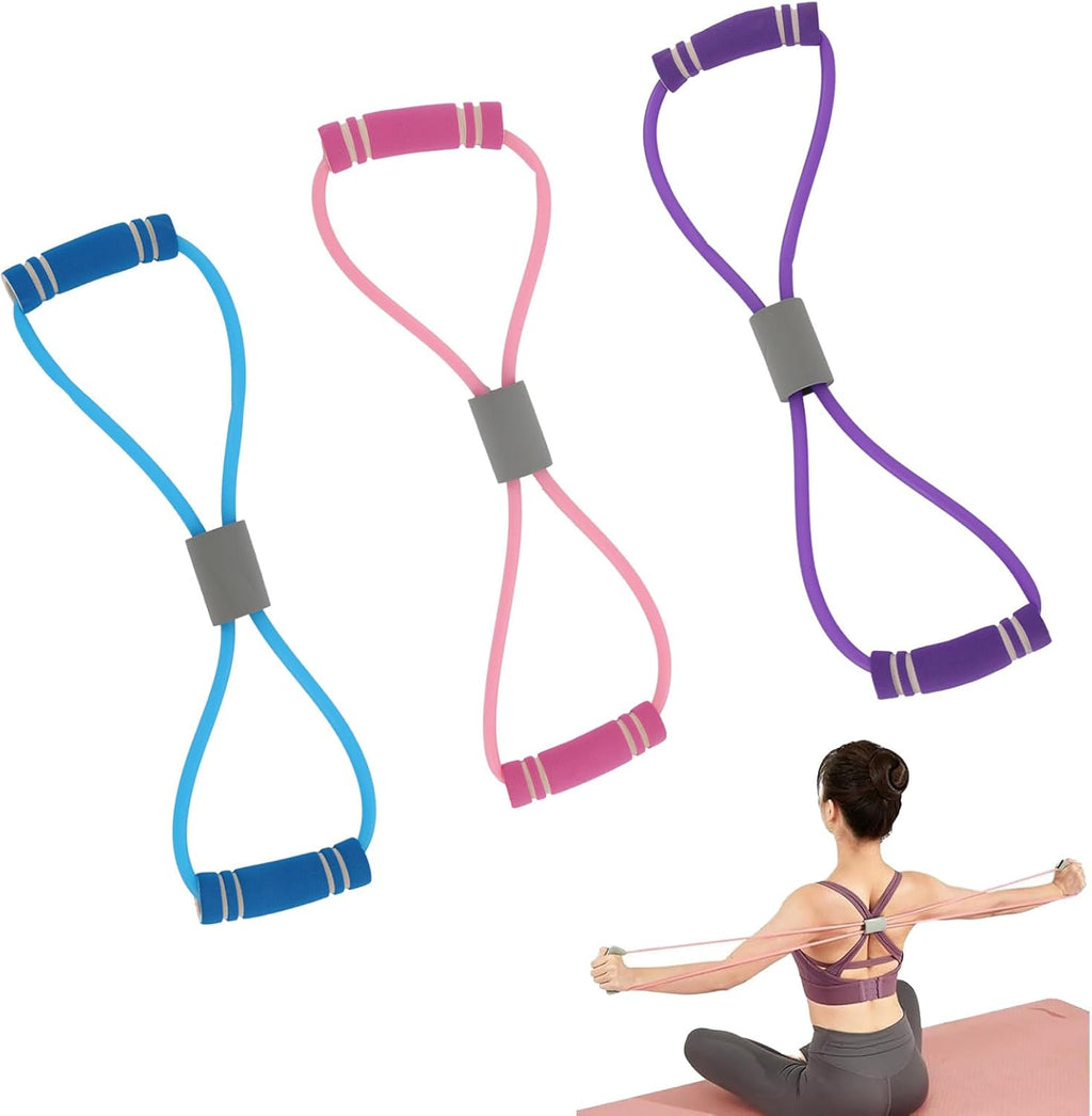 Saludea Resistance Bands - 3-Piece Figure 8 Set with Handles for Full-Body Strength Training | Pink, Purple, Blue
