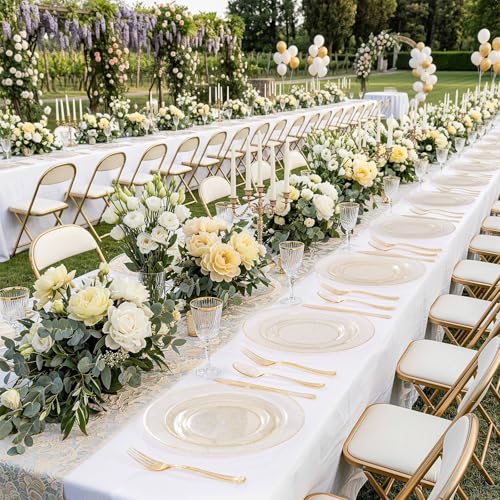 Gold Glitter Disposable Plates Set - 200 Pieces for Wedding & Party - Includes 100 Dinner & 100 Dessert Plates - Gold
