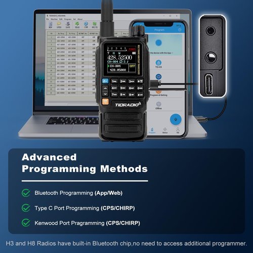 Ham Radio TIDRADIO TD-H3 Plus, Bluetooth-Headphone-connectable, Web Upgrade, APP PC Wireless Programming, 8-Band Long Range Walkie Talkies NOAA Weather Two-Way Radio Handheld for Survival Gear 2 Pack