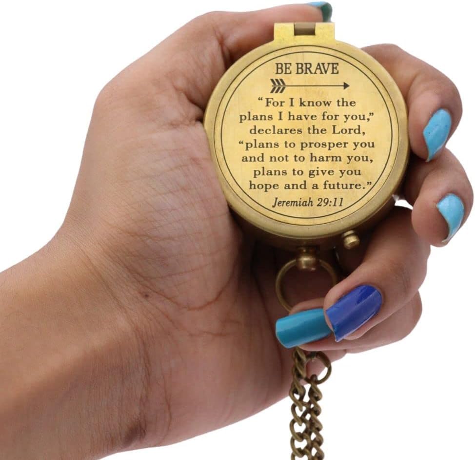 Solid Brass Directional Engraved Compass, Baptism Gifts for Boys Girls, First Communion, Christian Gifts for Men, First Confirmation Gifts for Boys, for I Know The Plans I Have for You