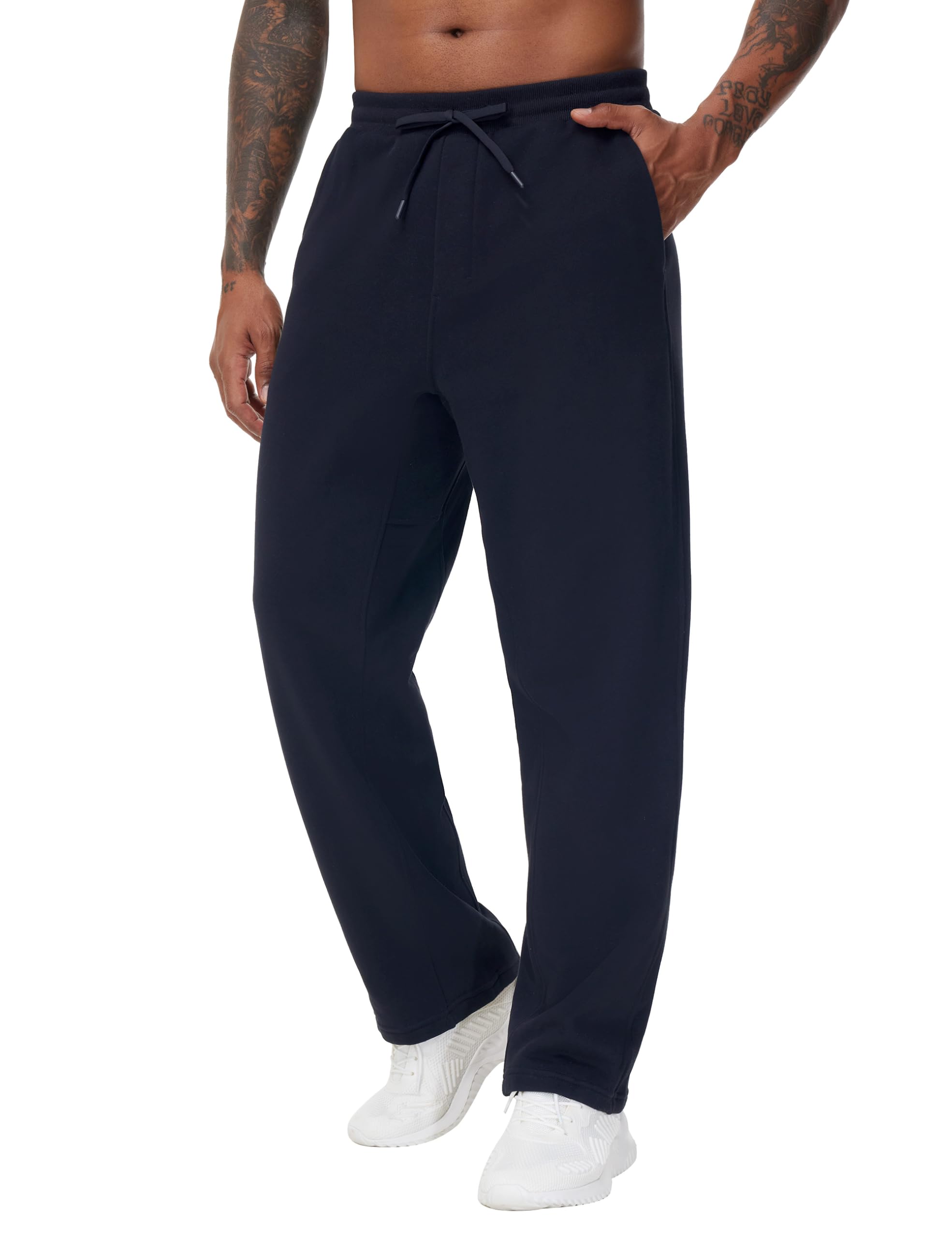 THE GYM PEOPLE Men's Baggy Fleece Workout Sweatpants with Pockets Drawstring Lounge Athletic Running Pants Navy Blue