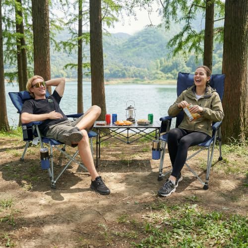 Heavy Duty Folding Camping Chair with Adjustable Feet - Blue, 400Lb Capacity
