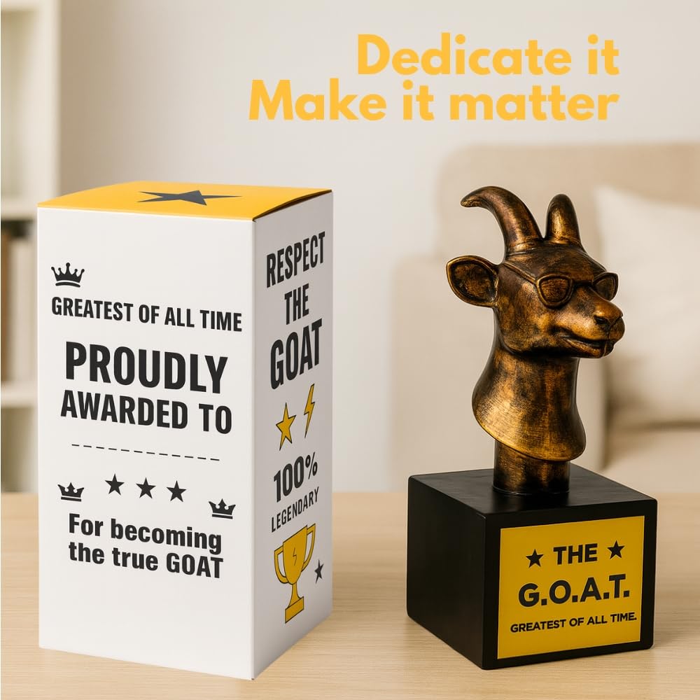 The Goat Trophy Award - Greatest of All Time Funny Trophy for Winners with Golden Engraved Plate - Perfect for Competitions, Office and Party Winners - Unique Goat Decor