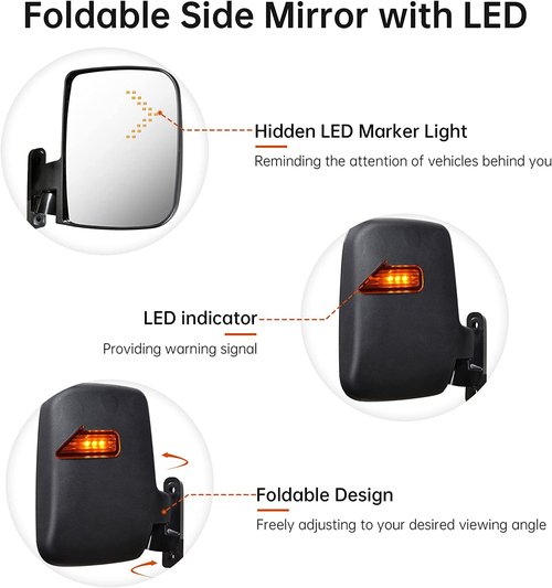 Shu-Ran Golf Cart Side Mirrors with LED Turn Signal Light Universal Golf Cart Rear View Mirrors for Club Car EZGO Yamaha ICON Drive and Kandi