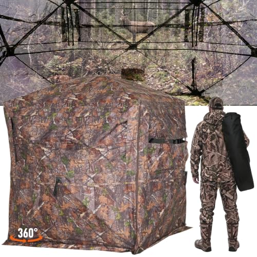 360° See-Through Pop-Up Ground Hunting Blind for 2-3 Hunters