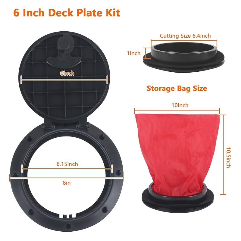 6in/8in Deck Hatch Kit with Storage Bag for Kayak Boat Deck Plate Waterproof Cover