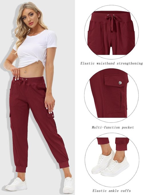 MoFiz Women's Lightweight Hiking Cargo Pants - Quick Dry Casual Travel Joggers with Elastic Waist & Pockets