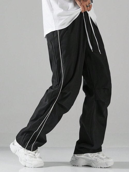 QJQ Men's Y2K Baggy Sweatpants Parachute Pants Wide Leg Trendy Track Pants Casual Streetwear Sportwear Medium Black