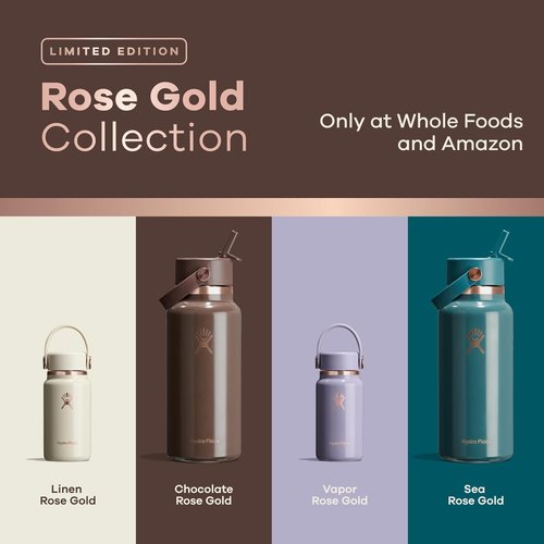 Hydro Flask Water Bottle - Insulated Stainless Steel with Wide Mouth Flex Straw Lid | 32 Oz Sea Rose Gold