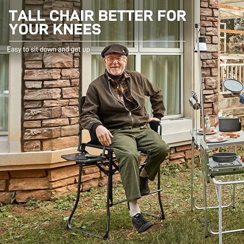 Ever Advanced 30.7-Inch Tall Portable Camping Directors Chair with Side Table & Pockets, Black Grey