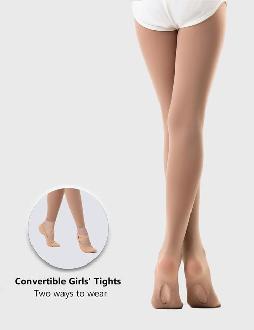 DUCMODA Girls’ Convertible Ballet Tights - Ultra-Soft Transition Dance Stockings | 1-3 Pairs for Kids