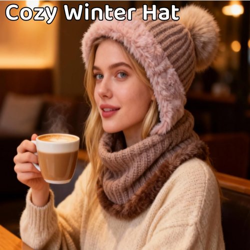 3-in-1 Beanie Hat with Scarf and Mask for Women, Upgraded Winter Warm Knitted Ski Set for Cold Weather Protection Khaki