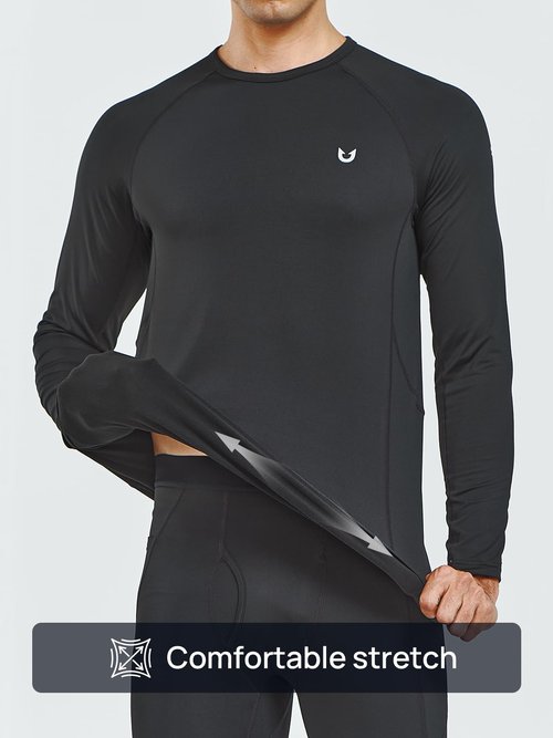 NORTHYARD Thermal Underwear for Men Long Johns Fleece Lined Base Layer Set for Winter Top Bottom with Pockets Black XL