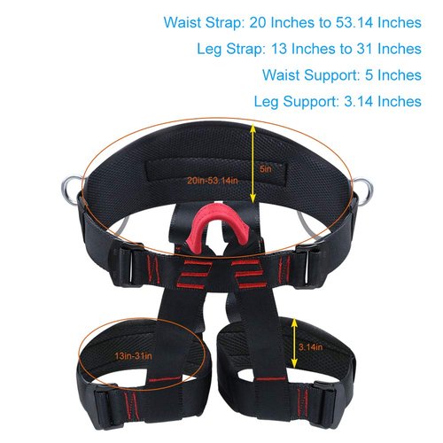 X XBEN Climbing Harness, Protect Waist Safety Harness Gear, Wider Half Body Harness for Roofing Fire Rescuing Rock Climbing Rappelling Tree Climb Red