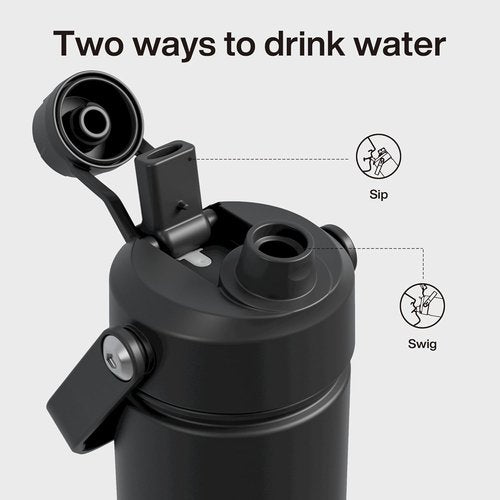 ENCOOL Insulated Water Bottle - Leak-Proof Stainless Steel with Straw | Keeps Drinks Cold for 24 Hours (26 oz, Black Night)