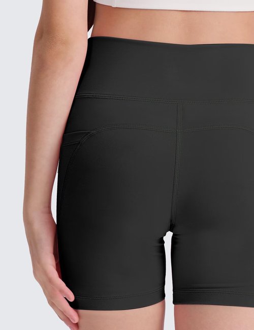 SKIDREAM 3 Pack Girls 4'' Biker Shorts with Pockets, High Waisted Athletic Running Yoga Shorts for Kids Teen