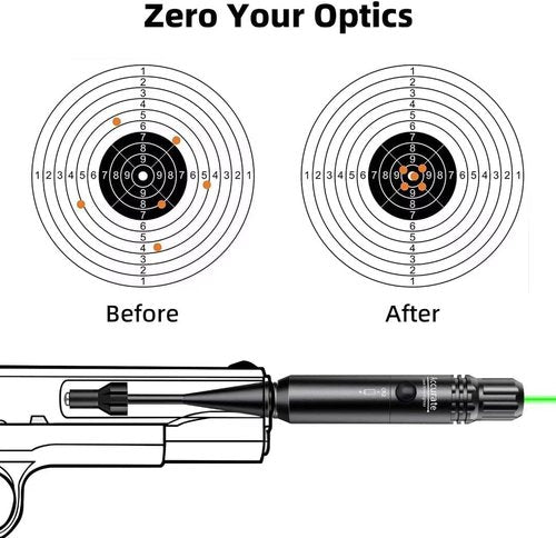 EZshoot Bore Sight Kit - Green/Red Laser Sight for .17 to 12GA Rifles & Pistols | Easy Big Button Operation