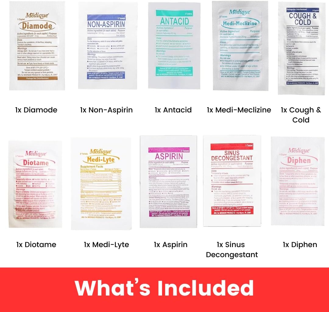 Pocket RX Mini Travel Medicine Kit - TSA-Approved First Aid Pouch with 10 Essential OTC Medications - Compact & USA Made (17 Tablets)
