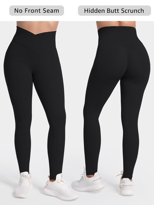 Sunzel Sunlissia Hidden Butt Lifting Scrunch Workout Leggings for Women, Crossover High Waist Yoga Pants with Tummy Control 28" Black Medium