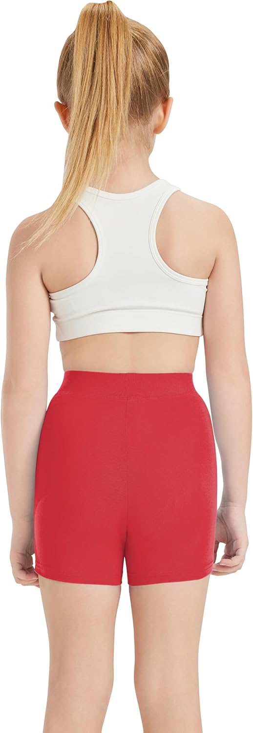 QBK Girls' Solid Dance Shorts - Soft Cotton Gymnastics Under Skirts for 2T-13 Years