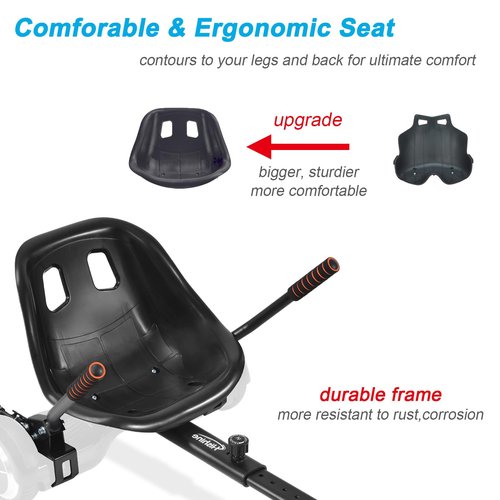Hoverboard Seat Attachment Straps Not Required, 25”-33.3” Adjustable Length Hover Board Go Kart Accessory,265lbs Capacity,Bigger&Sturdier Seat,Go Cart Fit 6.5” 8.5” 10” Hoverboard,Kids Adults (black)
