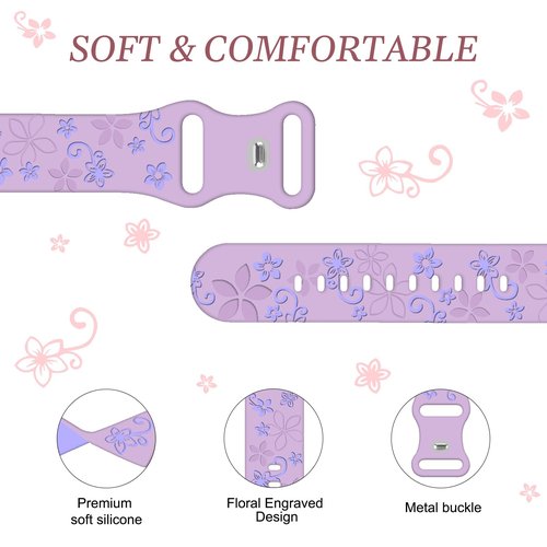 Kimiyaki 2 Pack Floral Engraved Bands for Fitbit Sense 2 / Sense Fitbit Versa 4/ Versa 3 Women, Cute Two-Tone Soft Silicone Sport Strap