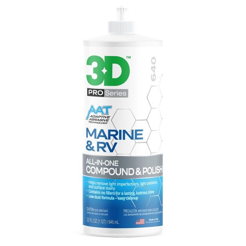 3D Marine & RV Gel-Coat Compound & Polish - Removes Oxidation & Scratches, Deep Shine Wax Protection, 32oz