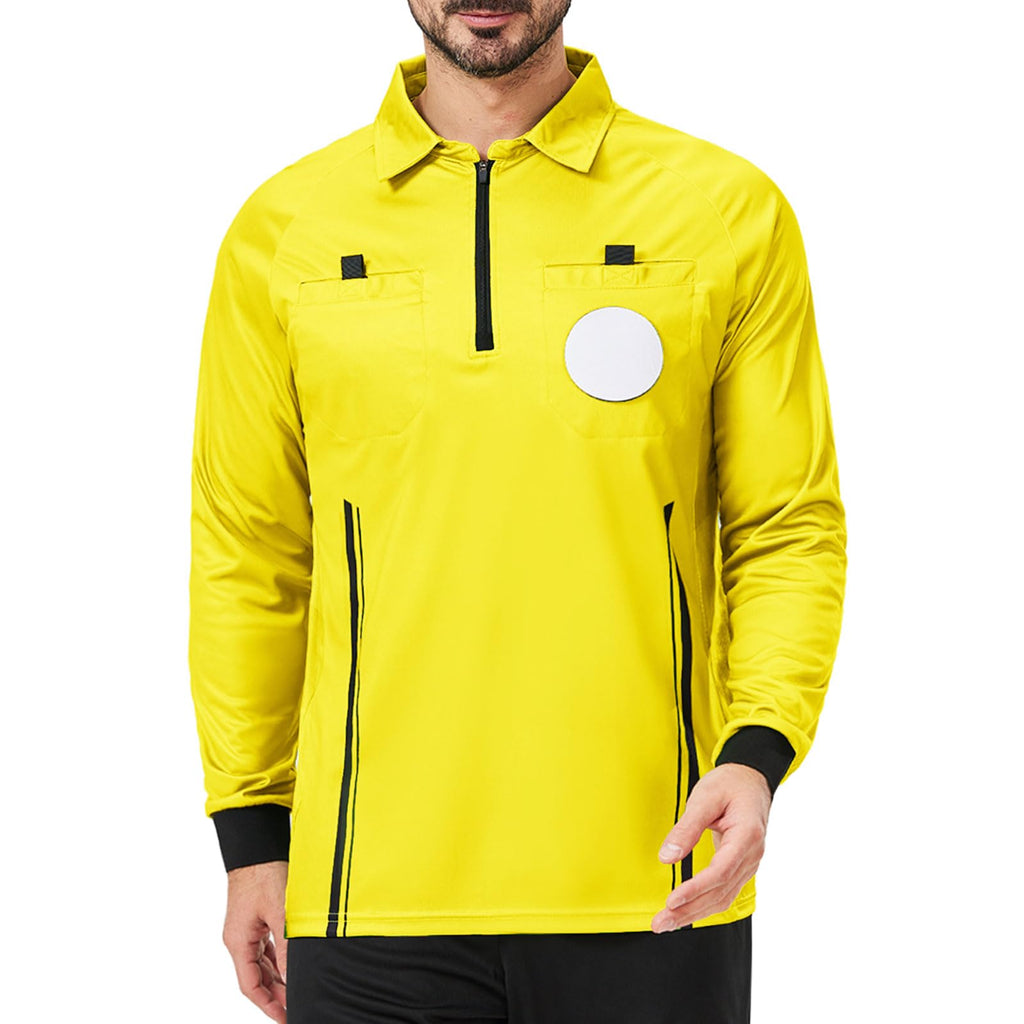 CUTIEHON Soccer Referee Jersey, Long Sleeve Official Pro Soccer Referee Shirt, Featuring a Badge Holder & Pockets