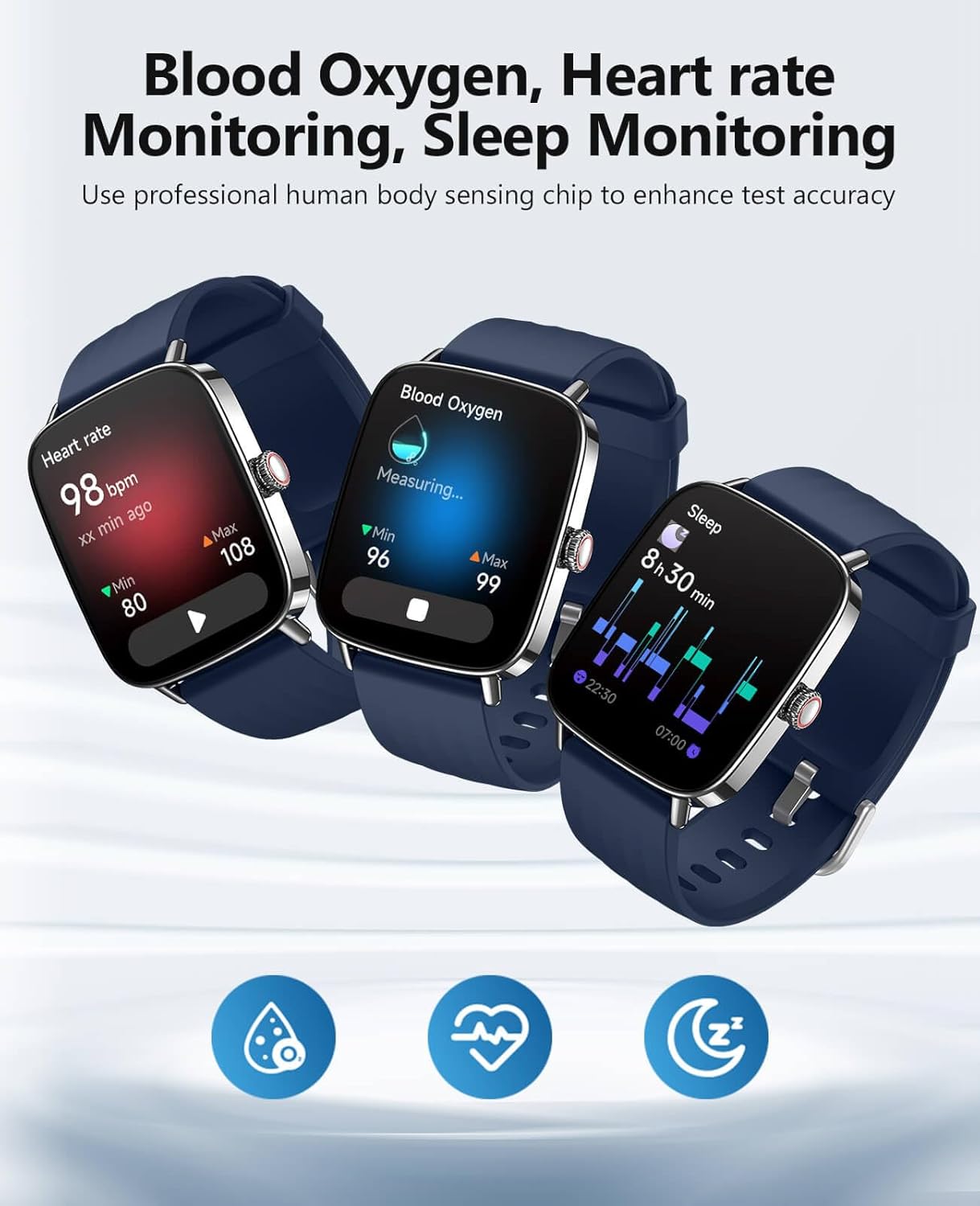 SOUYIE Smartwatch - 1.85" AI Voice Tracker with 24/7 Heart Rate Monitor & IP68 Waterproof | Blue
