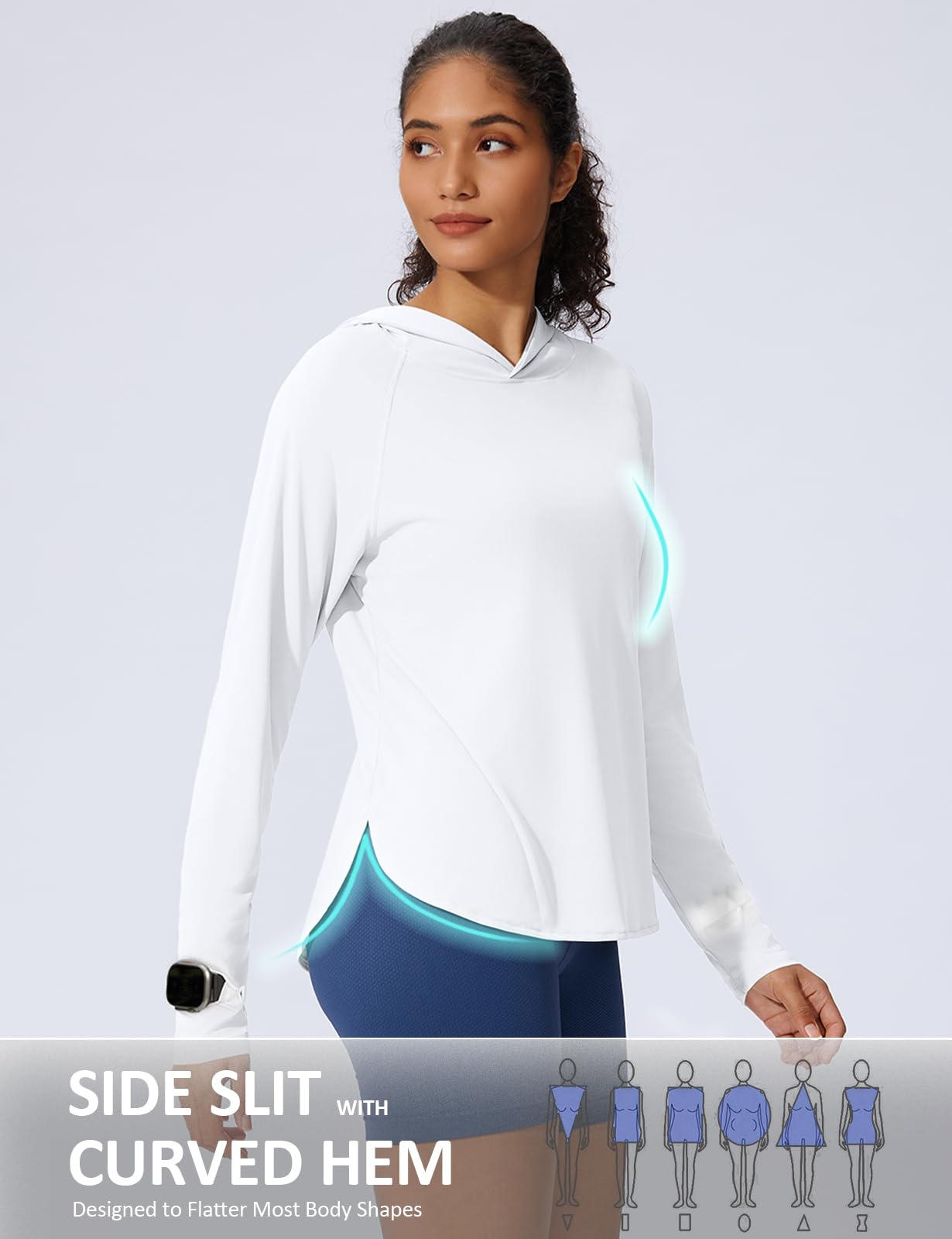 Women's UPF 50+ Sun Shirt with Hoodie SPF Long Sleeve UV Protection Shirts Sun Protection Clothing Hiking Fishing Outdoor Lightweight White L