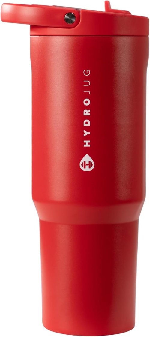 HydroJug Sport - 32oz Stainless Steel Tumbler with Straw | Vacuum Insulated & Leakproof, Ergonomic Design in Alumni Red