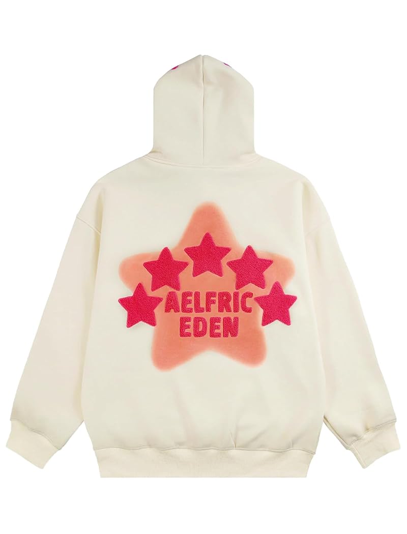 Aelfric Eden Aa01-Beige Small Graphic Hoodie Men Y2K Oversized Streetwear