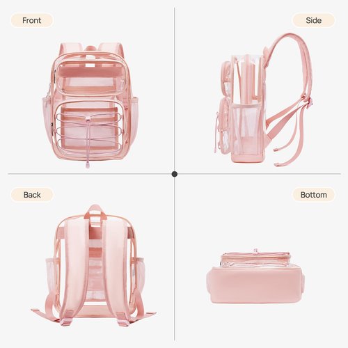 Telena Small Clear Bag for Stadium Events Heavy Duty PVC Transparent Mini Backpack Pink