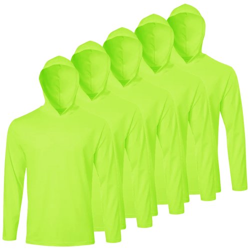 LeeHanTon 5 Pack Men's Sun Shirts Performance Athletic Shirt UPF 50+ Rash Guard Long Sleeve Sun Protection Hoodie SPF UV Fishing Lightweight Athletic Running L