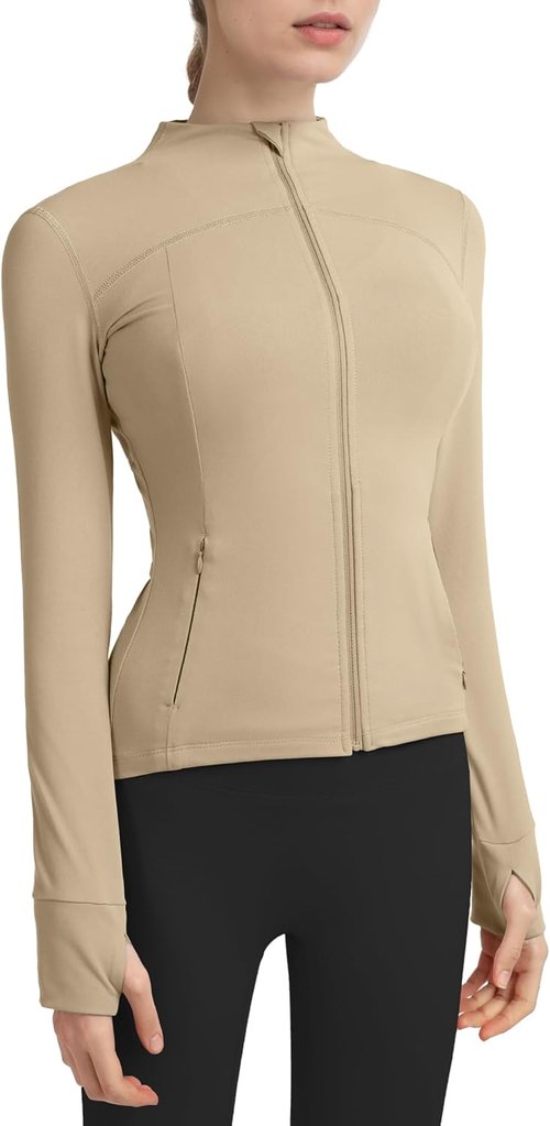 Locachy Women's Athletic Running Jacket - Slim Fit Full Zip Design with Thumb Holes