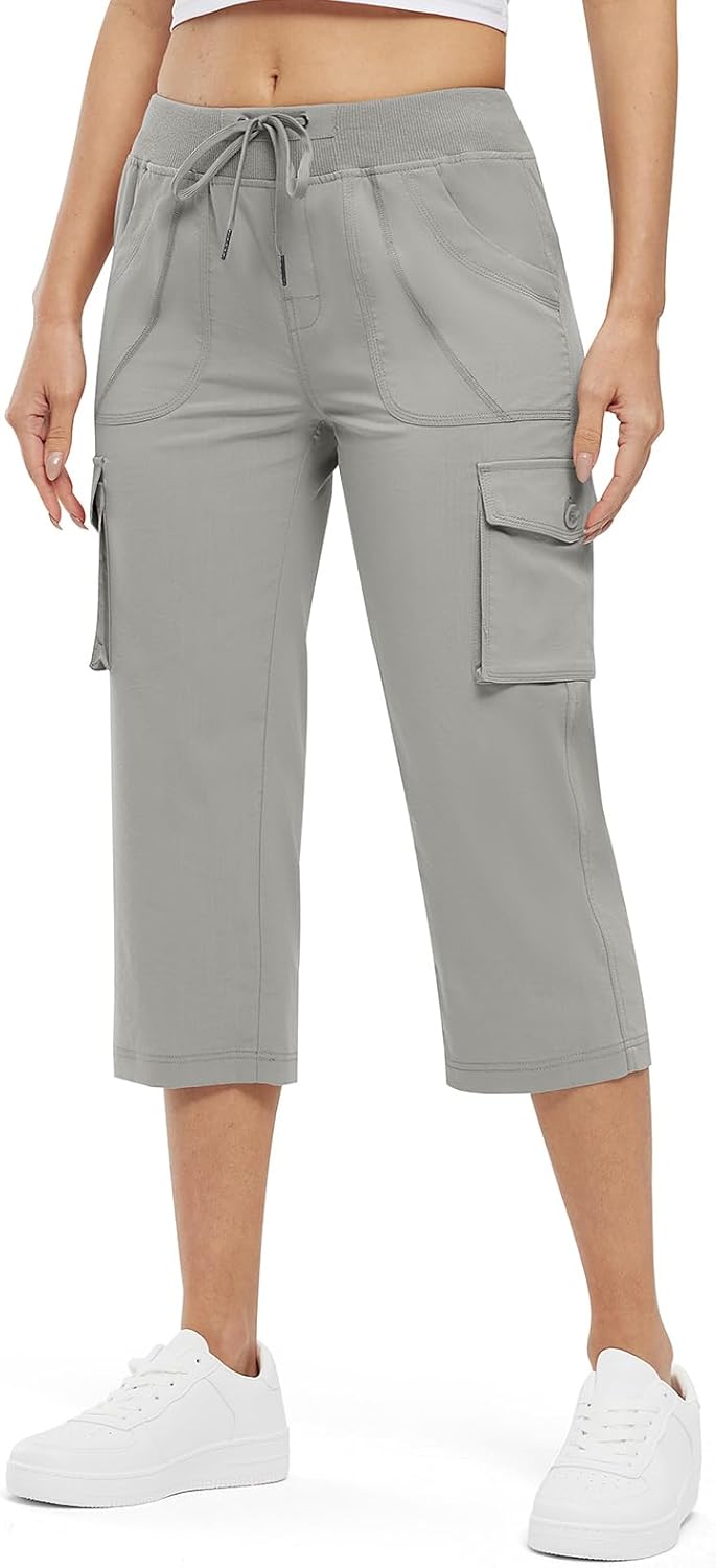 Rdruko Women's Cargo Capris - Lightweight Quick-Dry Hiking Pants with Pockets | Summer Casual Style
