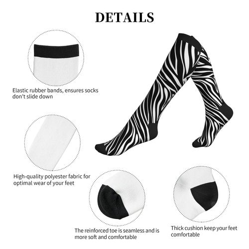 aipoase Zebra Compression Socks Knee High Circulation Support Socks For Women Men Athletic Running Hiking Cycling