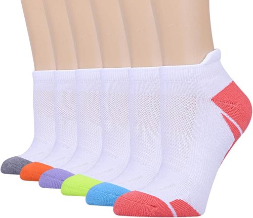 JOYNÉE Women's Athletic Ankle Socks - Cushioned Low Cut Tab | 6 Pack, White, Size 9-11