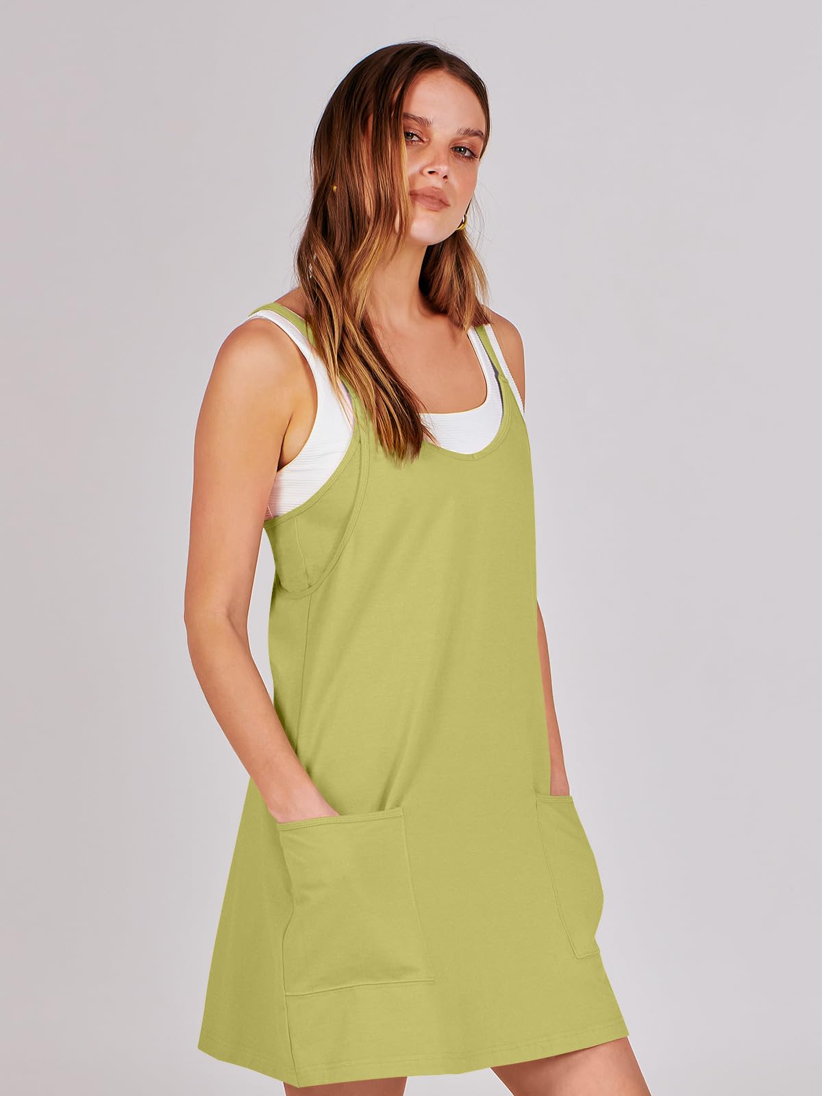 ANRABESS Women Athletic Dress Summer Tennis Workout Active Sports Mini Romper Dress Built in Shorts Travel Vacation Clothes Light Green XX-Large