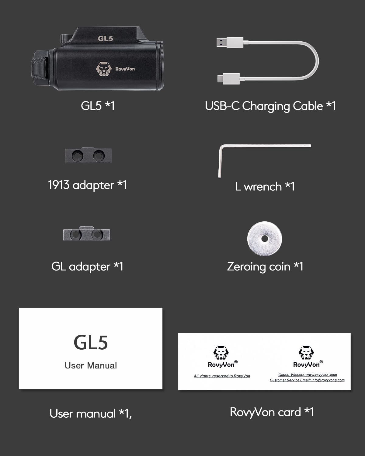 RovyVon GL5 Tactical Flashlight - 1000 Lumens USB-C Rechargeable | White LED, Green & IR Beams