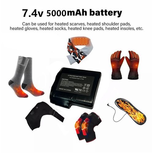 M Jiuyunmu Rechargeable Battery for Heated Apparel,7.4V 5000mAh Li-Polymer Battery Pack Replacement for Heated Gloves, Mittens, Socks, Vest, Jacket, Hand Muff, Boots, Hat, Knee Braces(5000mAh)