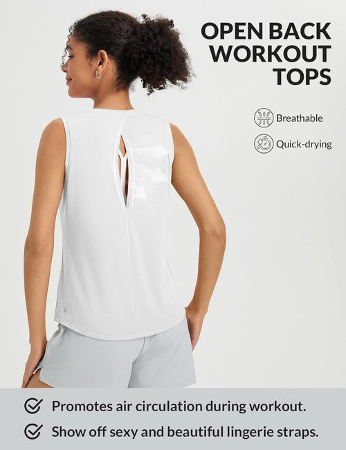 Baleaf Women's High Neck Open Back Yoga Tank Top - Loose Fit Athletic Gym Shirt