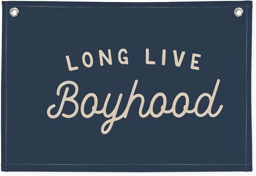 Long Live Boyhood Banner by Navy Blue Decor - Stylish Wall Hanging for Boys' Room | 30x20 Linen Flag